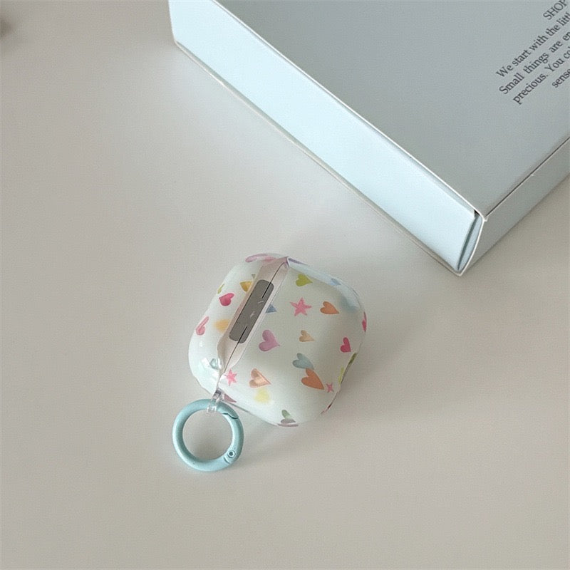 AirPods Blue Case with Colorful Heart Pattern