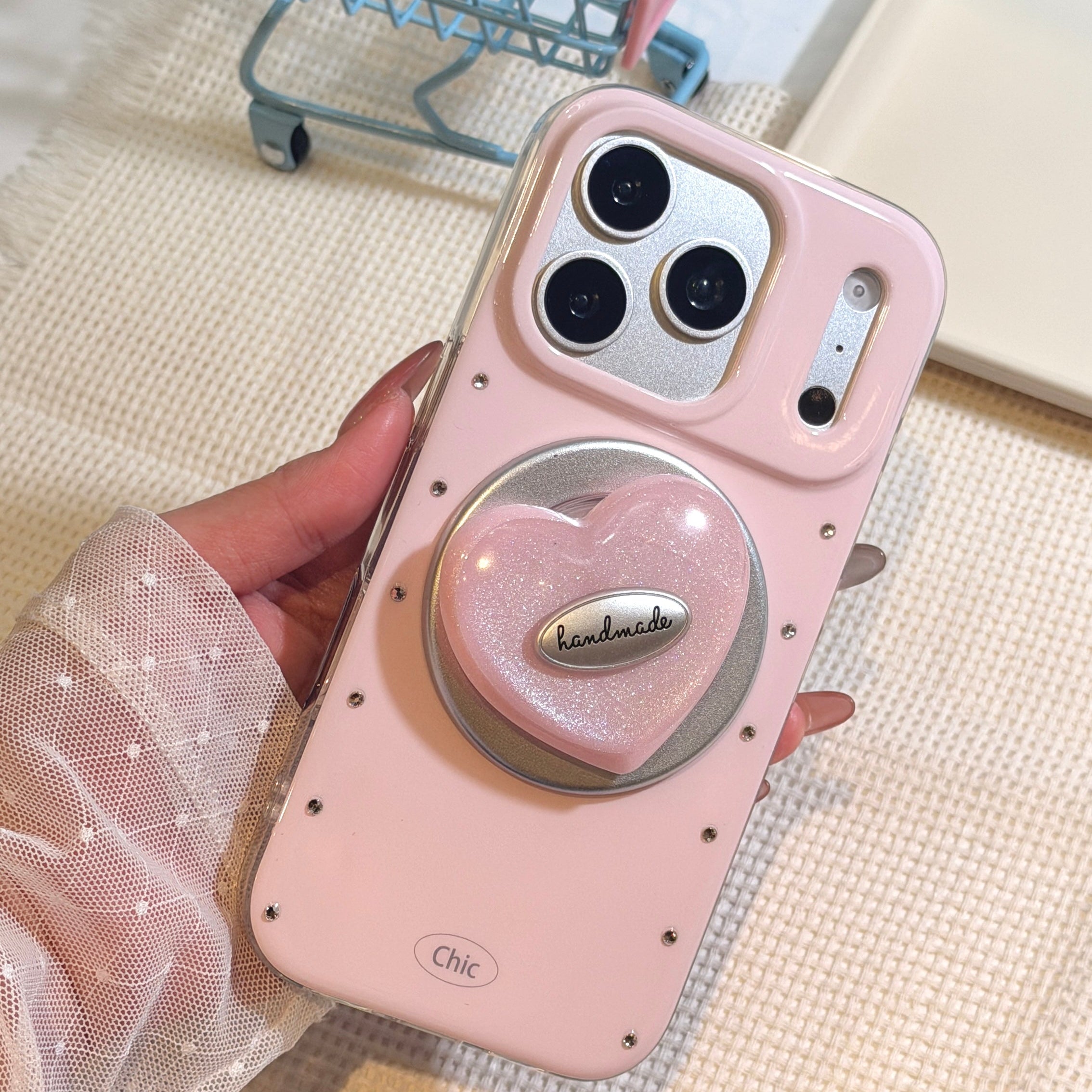 iPhone Pink Little Diamond Magsafe Case with Heart Popgrip