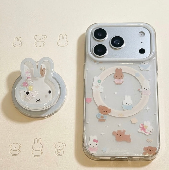iPhone Light Blue Bunny Magsafe Case with Popgrip