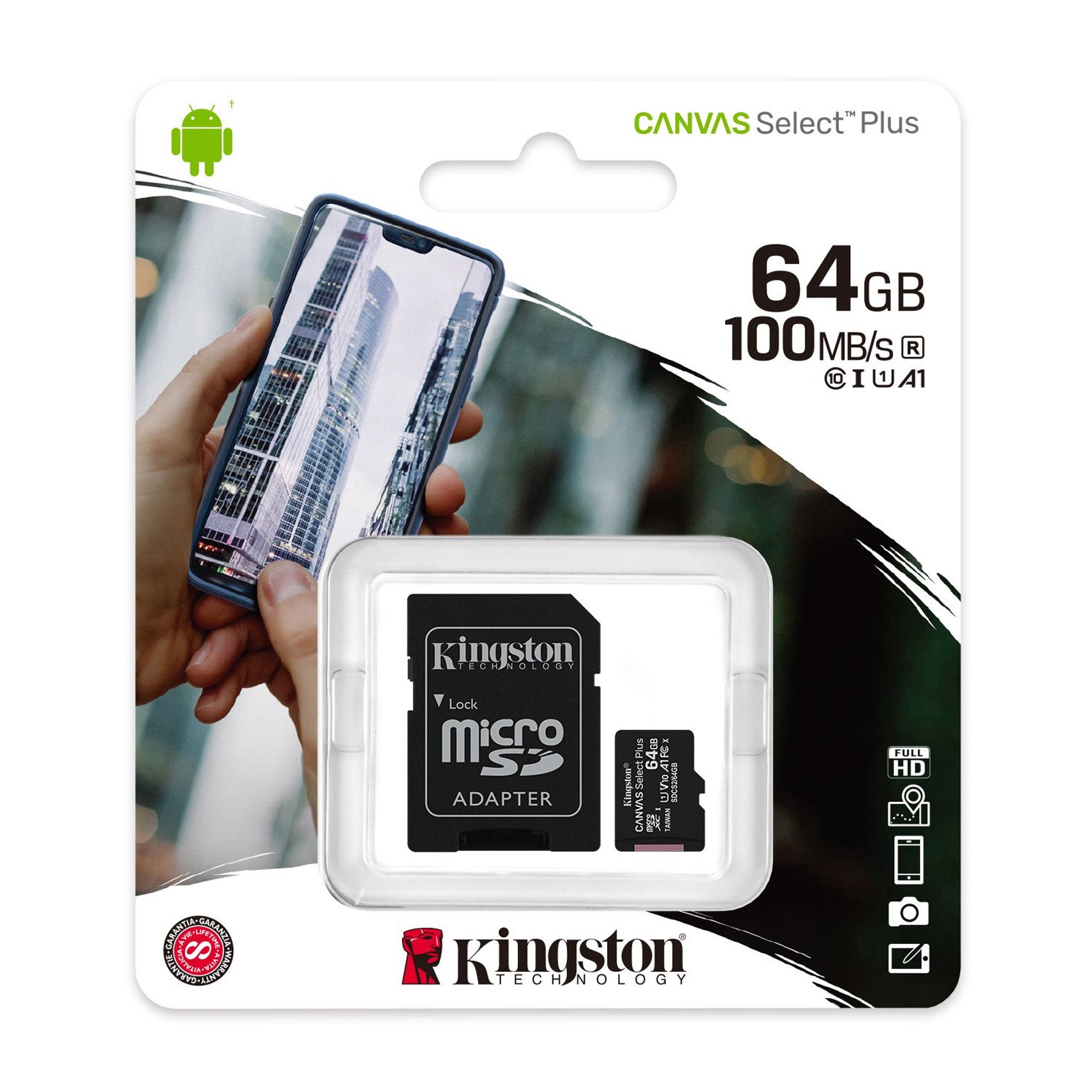 Kingston UHS-I A1 64 GB Canvas Select Plus MicroSD Card w/ SD adapter - 15-07650